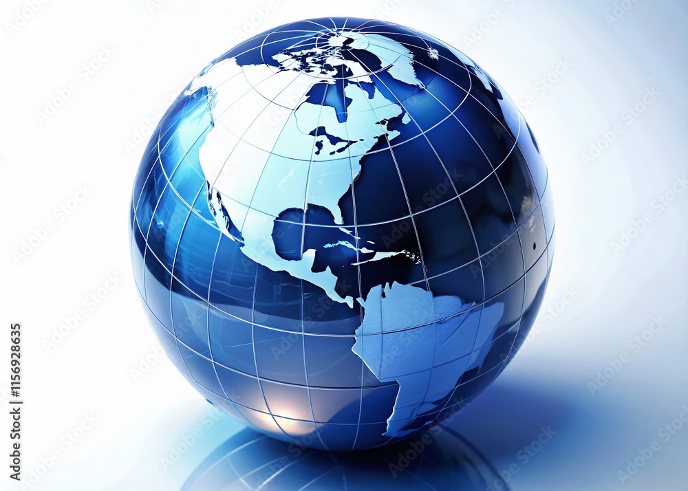 Poster global network connection: world map on white background
