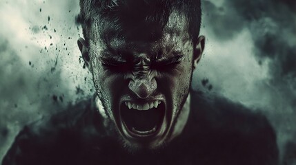 Fototapeta premium Man's Intense Scream: A Portrait of Raw Emotion