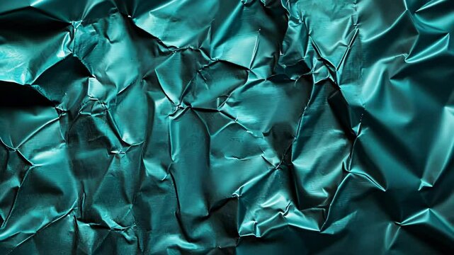Textured teal crumpled paper background with rich folds and creases creating an abstract appearance