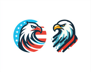 Eagle logo design vector illustration in American flag color. American Eagle icon logo template. 