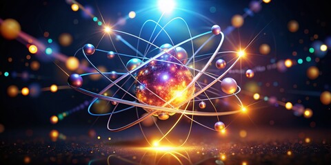 Glowing Atomic Structure Silhouette: Abstract 3D Render of Orbiting Particles