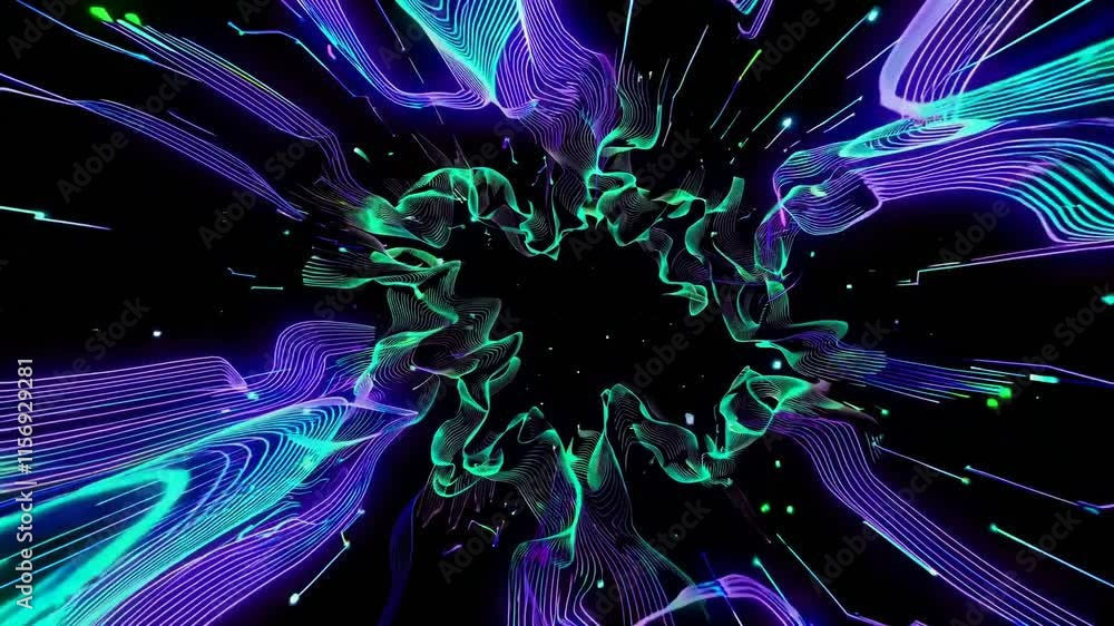 Poster vibrant visual waves in neon colors create a dynamic and engaging backdrop, perfect for modern desig