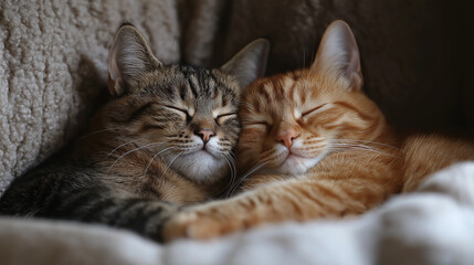 Cat love. Beautiful couple of cats who kiss, laugh, happy
