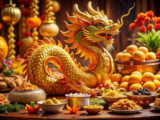 Fototapeta premium Golden Dragon Festive Chinese New Year Food Photography