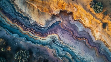 Obraz premium Stunning Aerial Photo: Vividly Layered Earth Hues in Desert Landscape. AI Generated