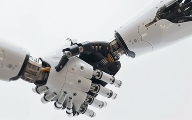 Naklejka premium Robotic Hands Shaking in Futuristic Gesture 