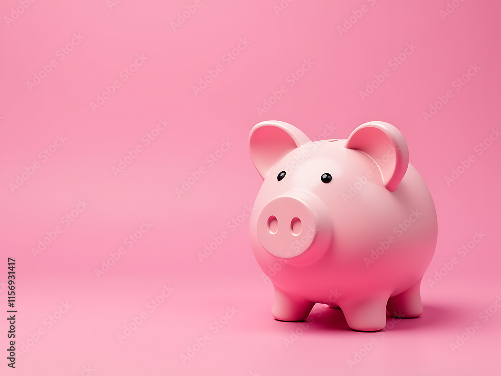Poster vibrant piggy bank sits atop a bright pink background with ample copy space for creative design and 
