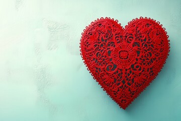 Leuchtend rotes Herz mit dekorativen Mustern auf t&uuml;rkisfarbenem Hintergrund