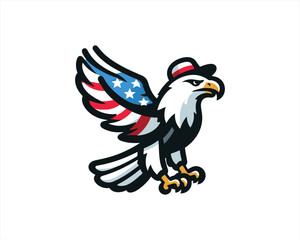 Eagle logo design vector illustration in American flag color. American Eagle icon logo template. 