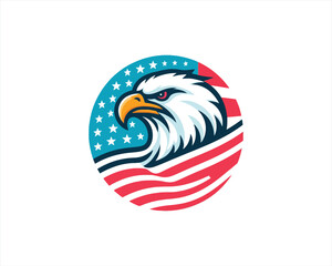 Eagle logo design vector illustration in American flag color. American Eagle icon logo template. 