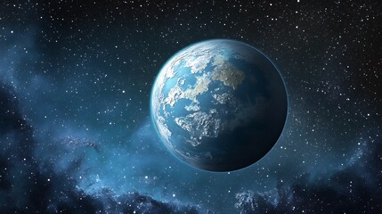 Fototapeta premium Stunning Digital Painting: A Serene Alien Planet Glimmering Mysteriously in Deep Space. AI Generated