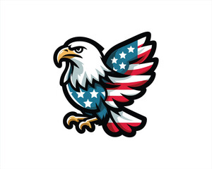 Eagle logo design vector illustration in American flag color. American Eagle icon logo template. 