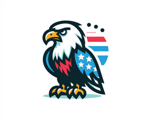 Eagle logo design vector illustration in American flag color. American Eagle icon logo template. 