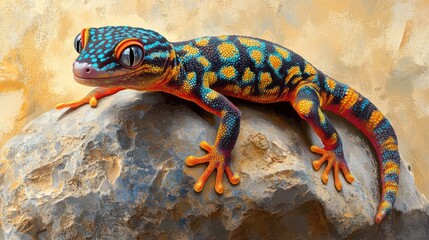 Obraz premium Vibrant gecko on rock.
