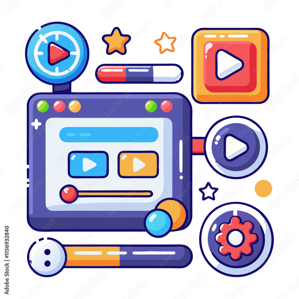 Poster creative design of interactive elements including buttons and sliders for digital interfaces