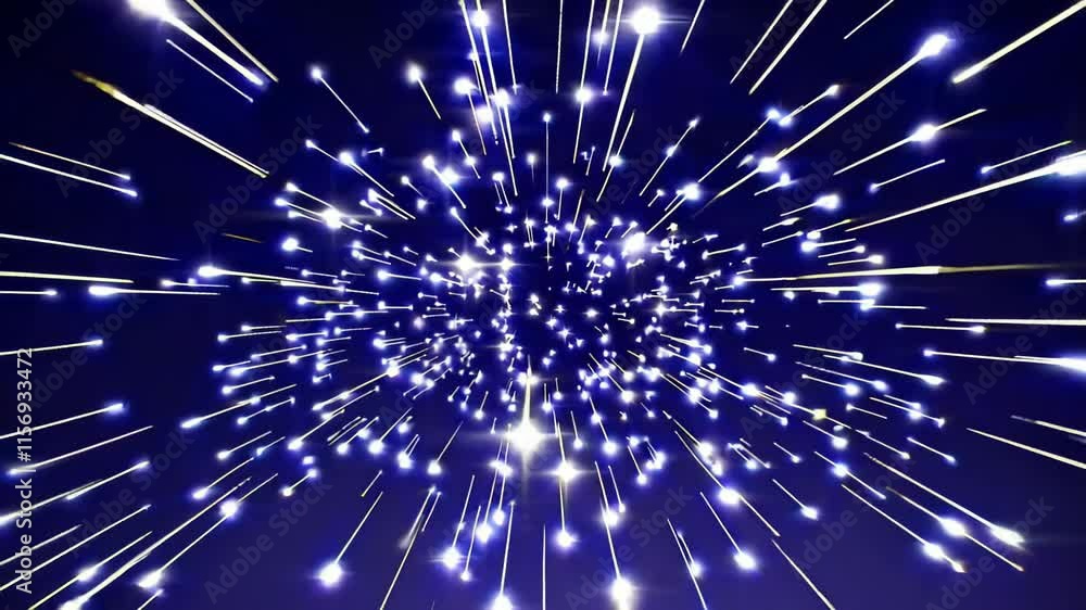 Poster radiating starry lights creating a bright and dynamic cosmic burst.