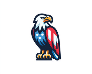 Eagle logo design vector illustration in American flag color. American Eagle icon logo template. 