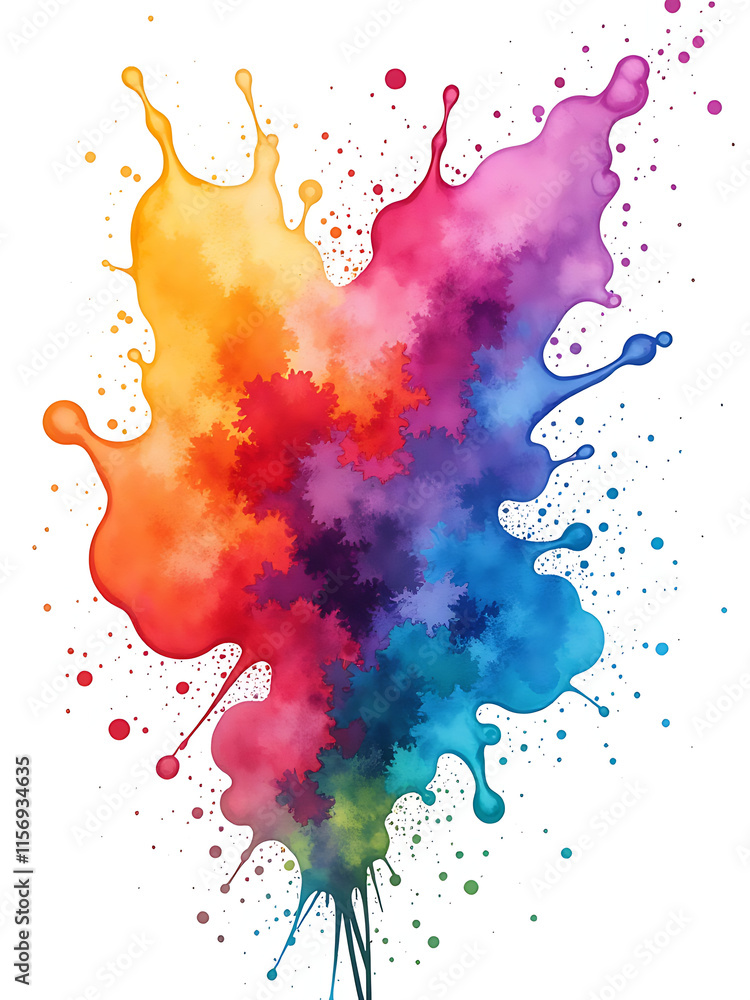 Poster vibrant digital art splash of colorful watercolors isolated against a crisp white background created