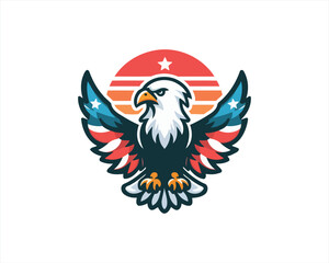 Eagle logo design vector illustration in American flag color. American Eagle icon logo template. 