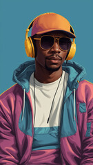 Fototapeta premium Vibrant urban fashion and music style showcased with colorful attire