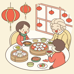 Family Celebrating Chinese New Year in Traditional Style