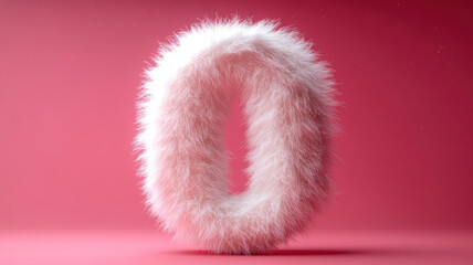 Fototapeta premium A cute white number 0 shaped like soft fur with short hair, floating in the air against a pink backdrop.