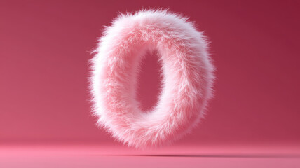 Fototapeta premium A cute white number 0 shaped like soft fur with short hair, floating in the air against a pink backdrop.