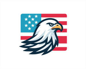 Eagle logo design vector illustration in American flag color. American Eagle icon logo template. 