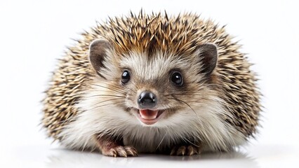Obraz premium Happy Hedgehog Isolated on White Background - Cute Wildlife Animal Stock Photo