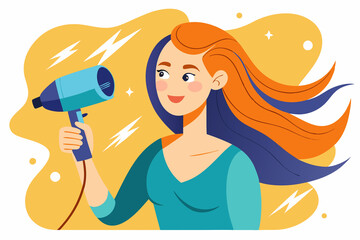 Young attractive woman blow drying her hair