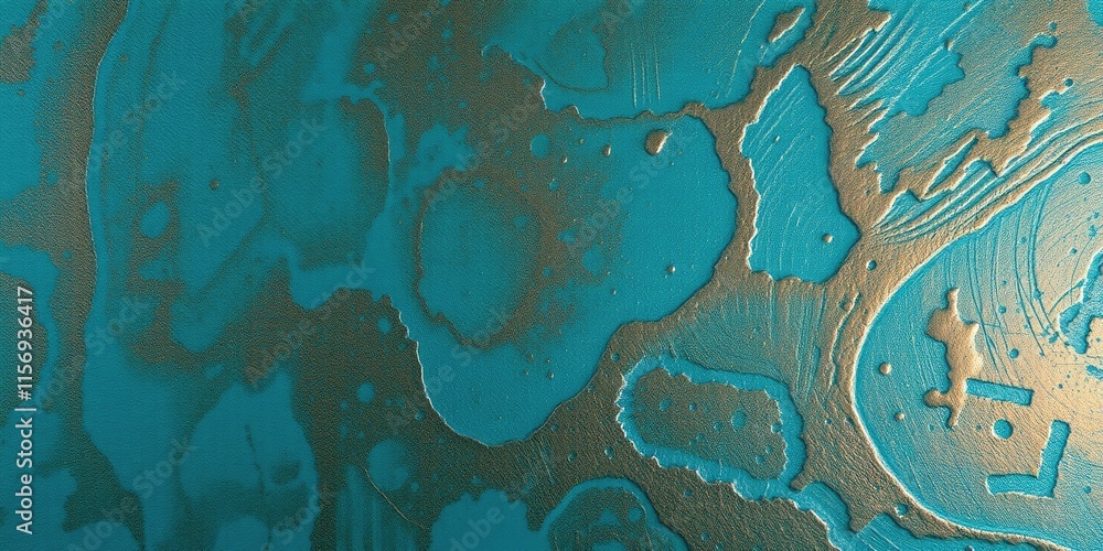 Poster an abstract surface showcases a blend of bronze and vibrant blue tones, featuring unique patterns an