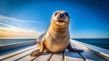 Fototapeta premium Happy Seal Sunbathing on Architectural Rooftop - Summer Fun