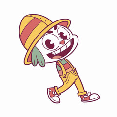 happy funny kids cartoon  playing hand draw illustration