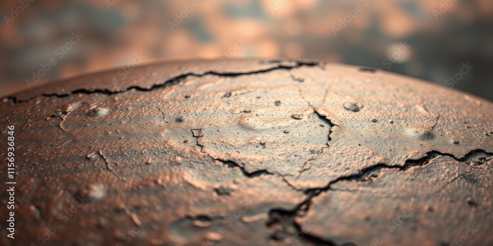 Poster textured bronze surface displays fine cracks, capturing light beautifully and creating patterns. the