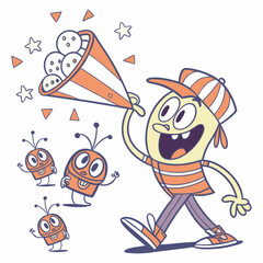 happy funny kids cartoon  playing hand draw illustration