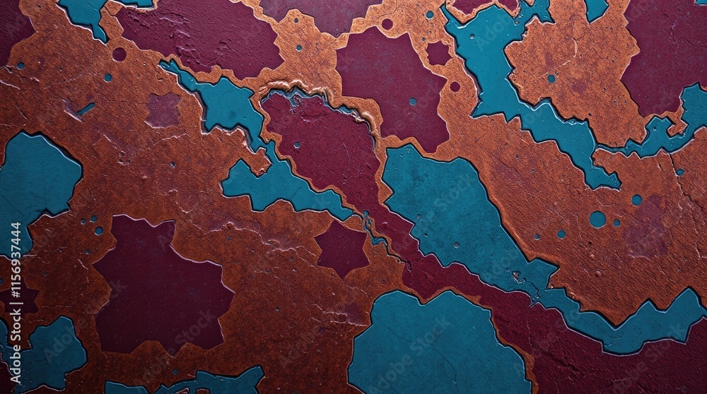 Aufkleber textured surface displays a dynamic interplay of bronze and turquoise hues, creating an abstract pat