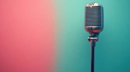 Vintage microphone on colorful gradient background for retro music themes