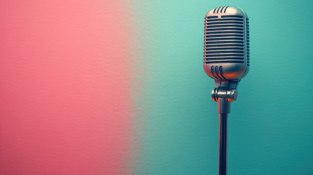 Vintage microphone on colorful gradient background for retro music themes