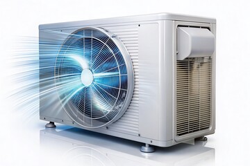 Fototapeta premium High-Efficiency White Heat Pump, Energy Efficient HVAC System, Modern Home Climate Control, Long Exposure Photography