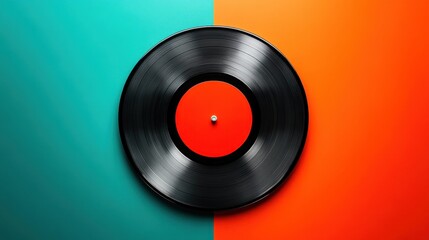 Obraz premium Vinyl record on vibrant split blue and orange background