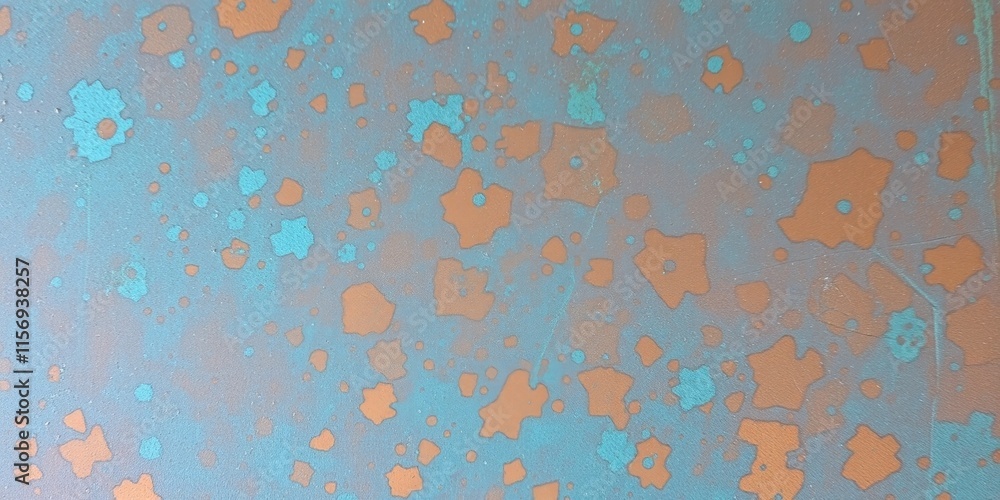 Poster intricate patterns blend shades of bronze and blue, resulting in an abstract background filled with 