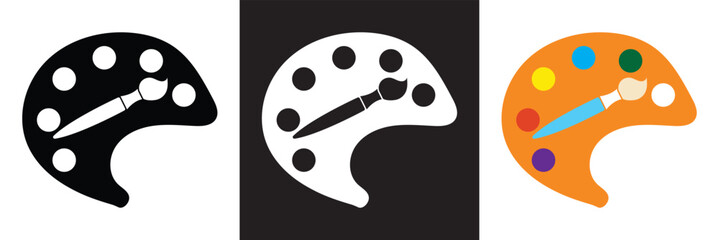 Artist's palette . Painter's tools . Drawing equipment sign business concept.  Vector illustration. isolated on white and black background. EPS 10