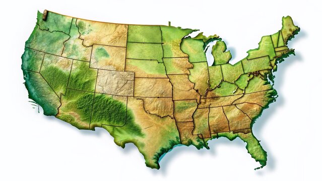 High-Resolution USA Map, Detailed American Map, Isolated United States Map on White Background for Geographic Projects and Educational Resources.