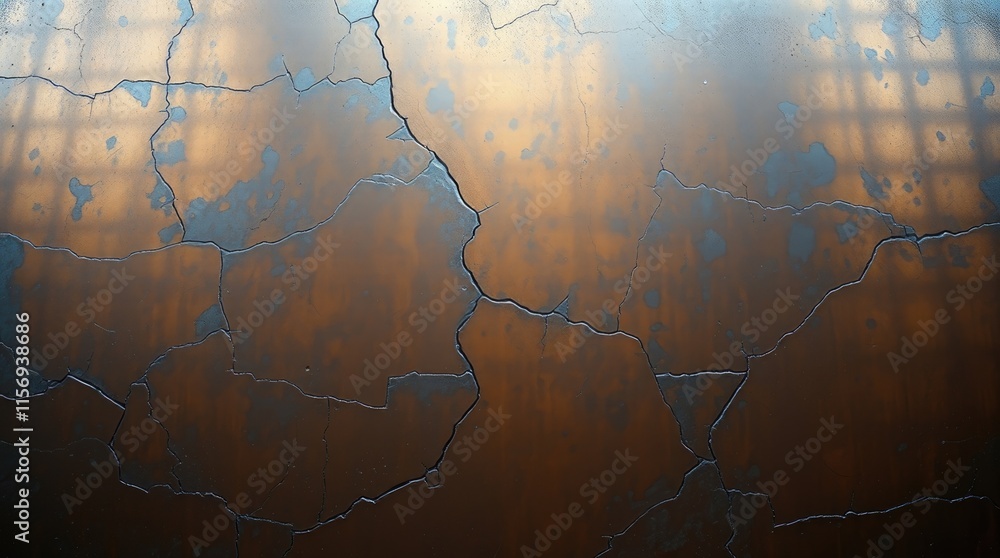 Aufkleber a richly-textured bronze surface features intricate cracks and patterns illuminated by natural light