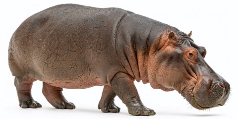 Hippopotamus on White Background, Isolated Wildlife Animal, African Safari Animal, Large Mammal, River Horse Stock Photo