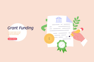Taking grant money. Form of financial aid. Student pay education loan. Concept of grant certificate, university and college fee, study fund, scholarship money. Vector illustration