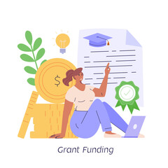 Person taking grant money. Form of financial aid. Student pay education loan. Concept of grant certificate, university and college fee, study fund, scholarship money. Vector illustration