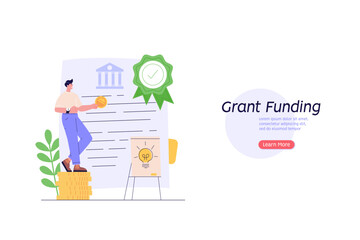 Person taking grant money. Form of financial aid. Student pay education loan. Concept of grant certificate, university and college fee, study fund, scholarship money. Vector illustration
