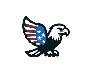 Eagle logo design vector illustration in American flag color. American Eagle icon logo template. 