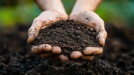 Hands cupping rich, dark soil.